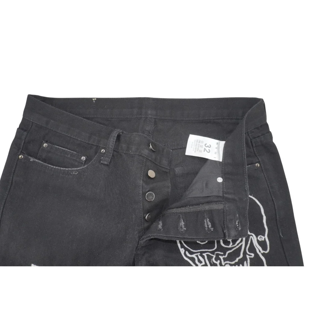 MNML Black Skull Cross Graphic Jeans Men’s 32 — Zip Hem Punk Goth Streetwear